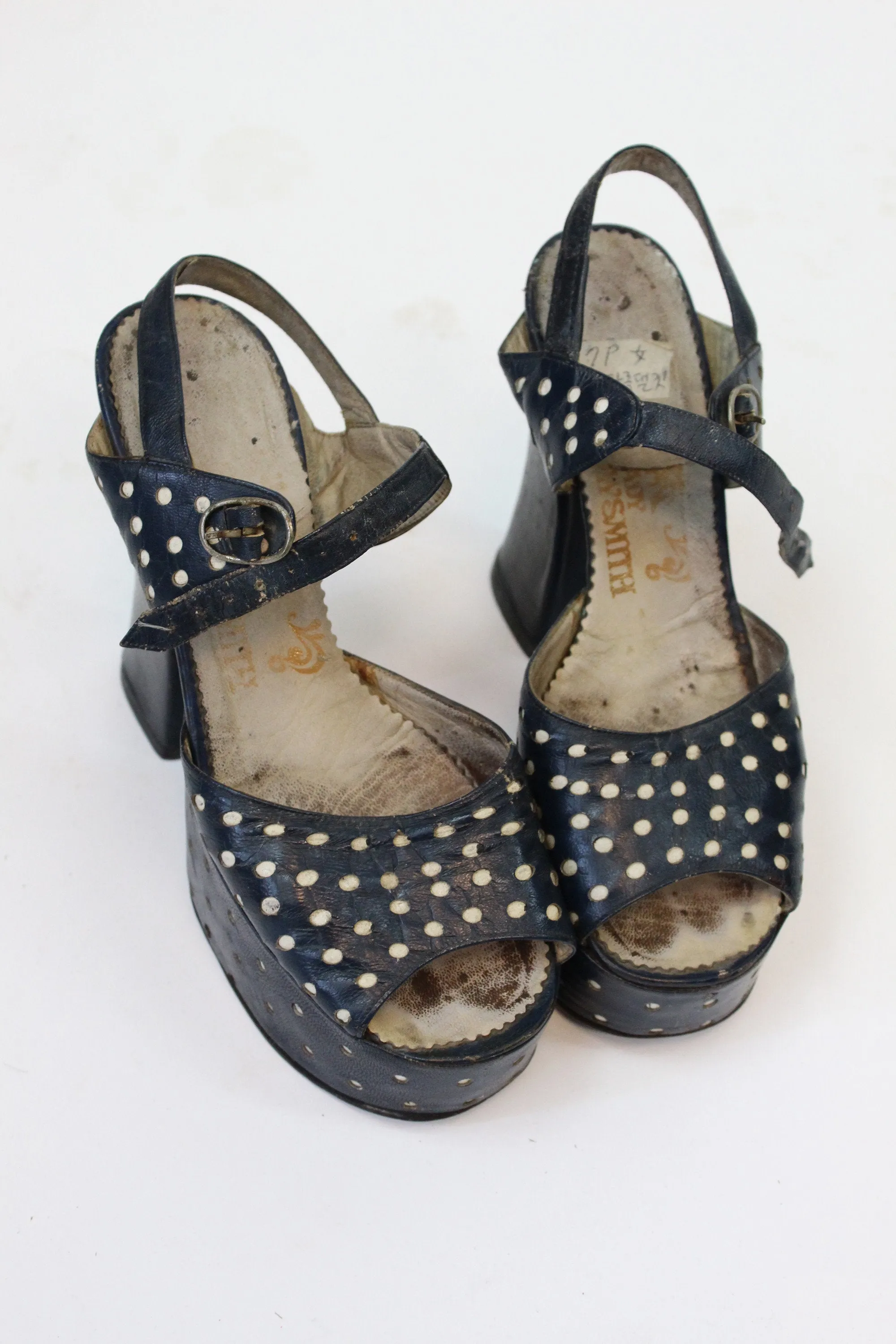 1970s does 1940s platform polka dot shoes size 5 us | new fall