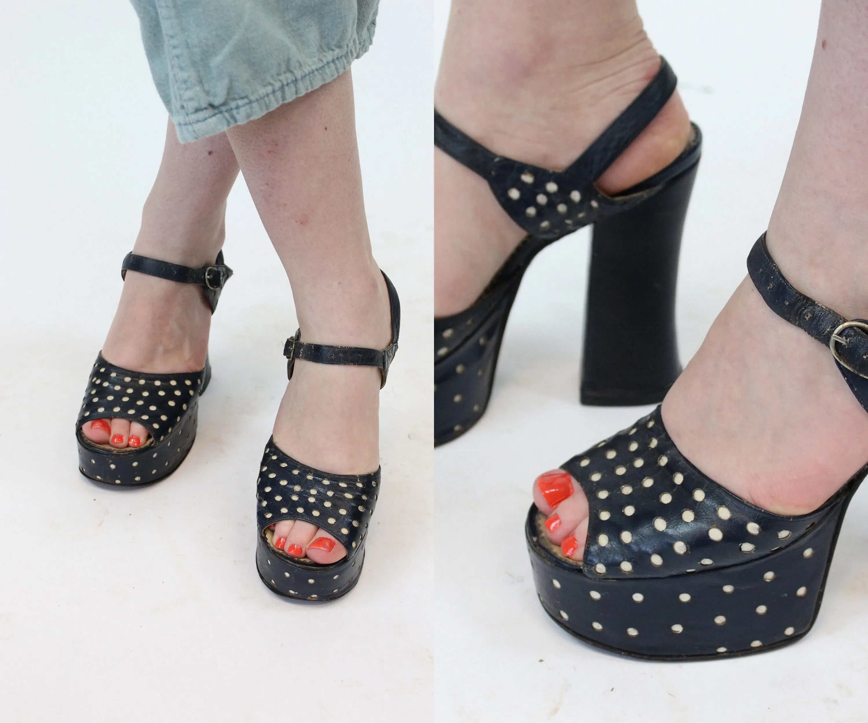 1970s does 1940s platform polka dot shoes size 5 us | new fall
