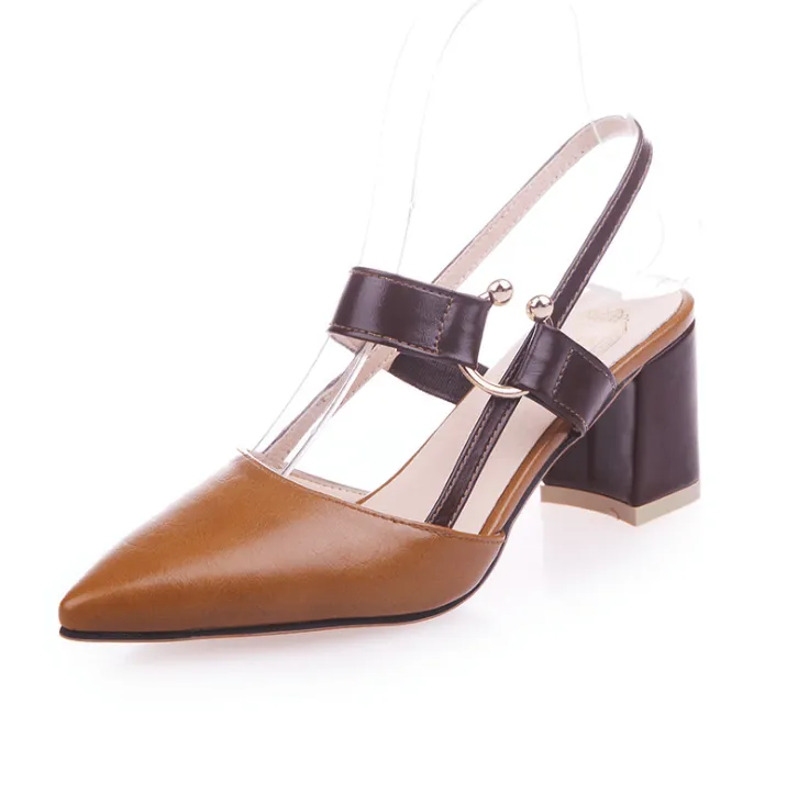 2021 new hollow coarse sandals high-heeled shallow mouth pointed baotou shoes work shoes women Female sexy high heels B1284