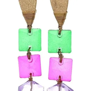 Earrings, Pink & Green