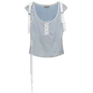 HENLEY TOP W/ BACK STRAP / ASH BLUE