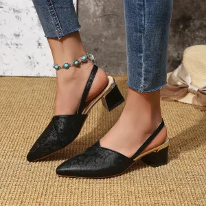 Point Toe Block Heel Slingback Pumps
