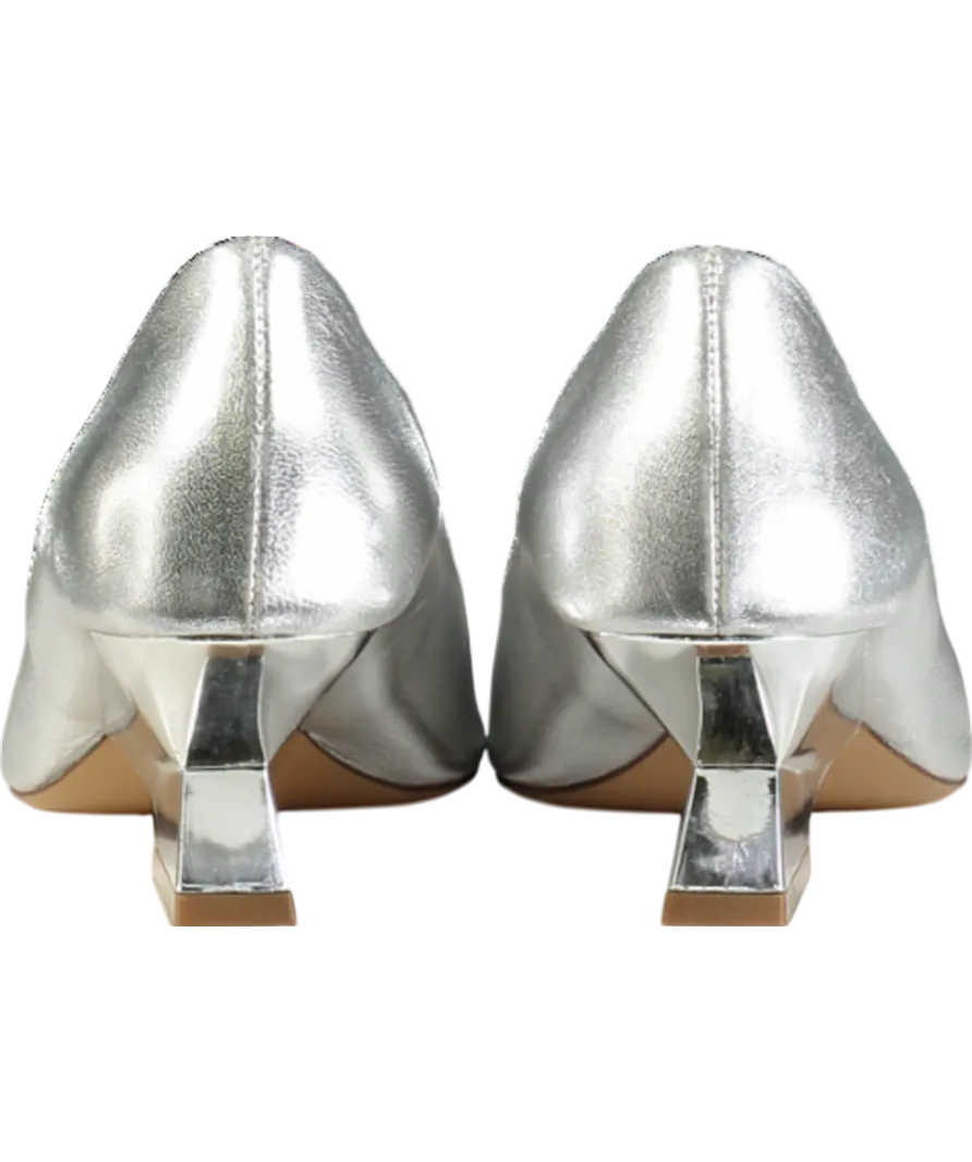 Russell & Bromley Zing Feature Heel Metallic Pump In Silver Leather UK 7 EU 40 