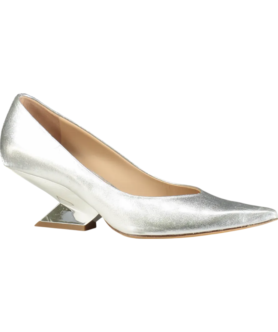 Russell & Bromley Zing Feature Heel Metallic Pump In Silver Leather UK 7 EU 40 