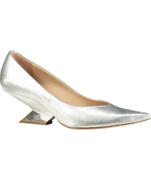 Russell & Bromley Zing Feature Heel Metallic Pump In Silver Leather UK 7 EU 40 