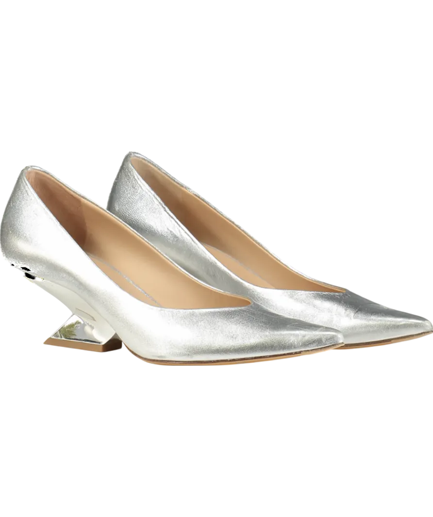 Russell & Bromley Zing Feature Heel Metallic Pump In Silver Leather UK 7 EU 40 