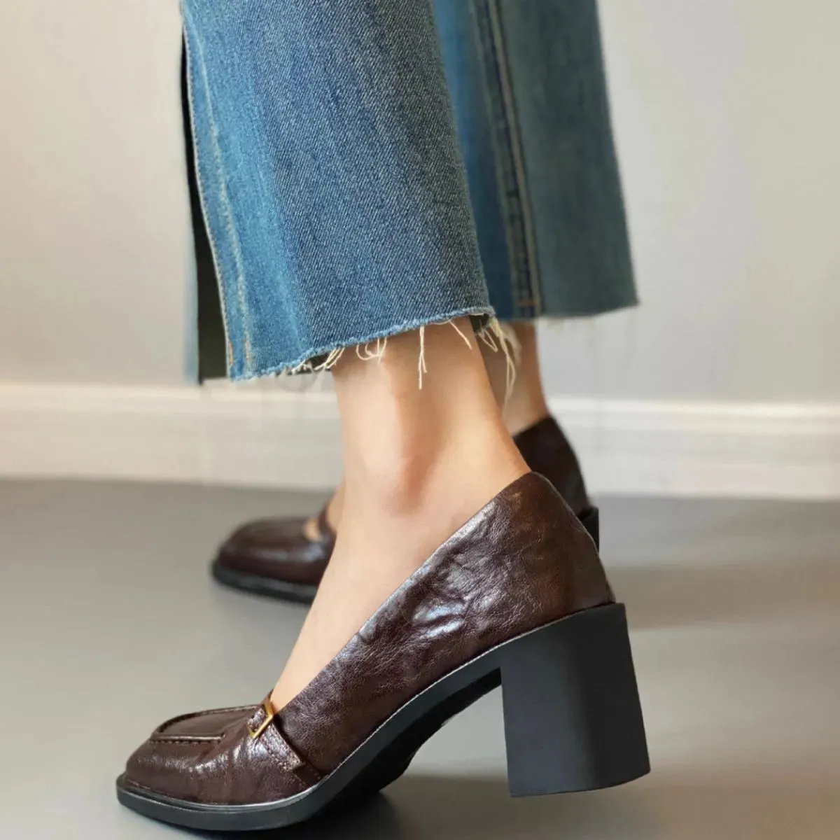Square Toe Block Heels Pumps