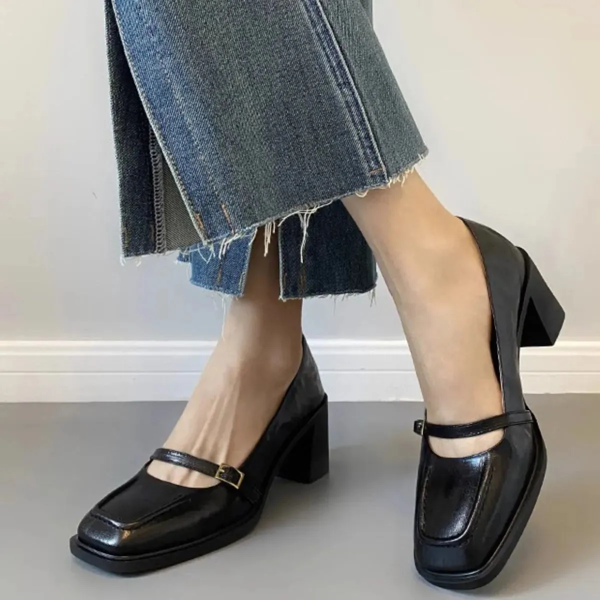 Square Toe Block Heels Pumps