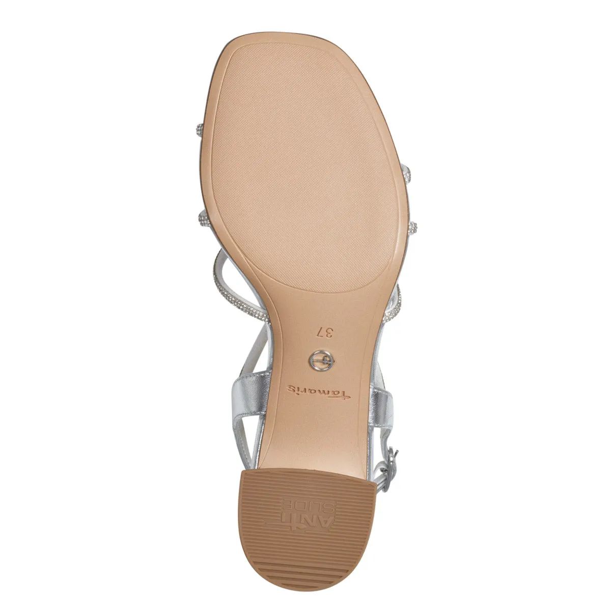 Tamaris Silver Vegan Heels with Diamante Detail and Square Toe