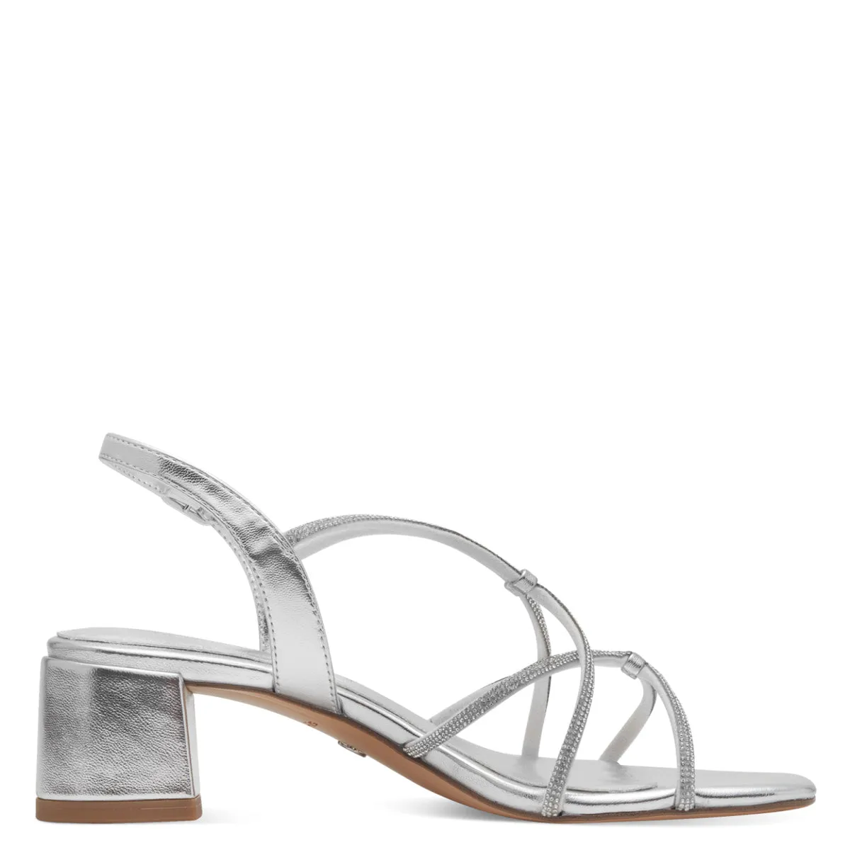 Tamaris Silver Vegan Heels with Diamante Detail and Square Toe