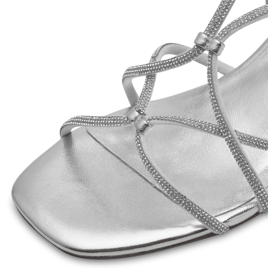 Tamaris Silver Vegan Heels with Diamante Detail and Square Toe